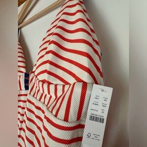 J.Crew Orange-White stripe one-piece with blue crisscross detail&straps Swimsuit